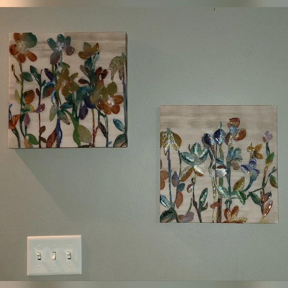 2 two NECTAR by HOLLACK‎ FLORAL FLOWERS CANVAS 14x14